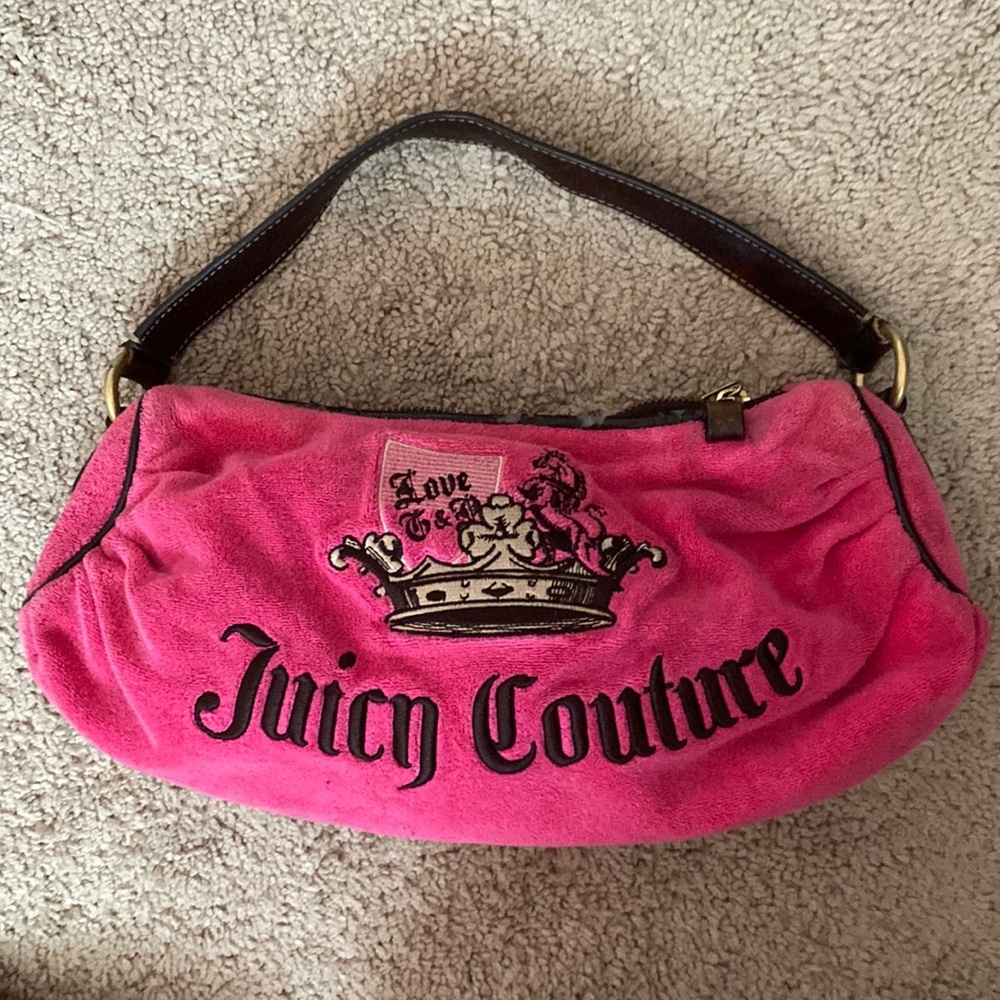 Pink terry cloth/ velour Juicy Couture shoulder bag.